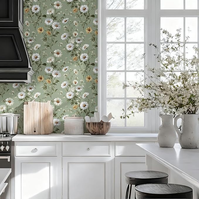 Livebor Floral Peel and Stick Wallpaper Daisy Floral Contact Paper 16.9in - Image 5