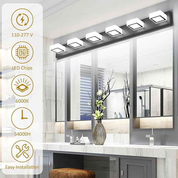 Ralbay Black Bathroom Vanity Lights 48inch Metal Acrylic LED Modern Bathroom - Image 5
