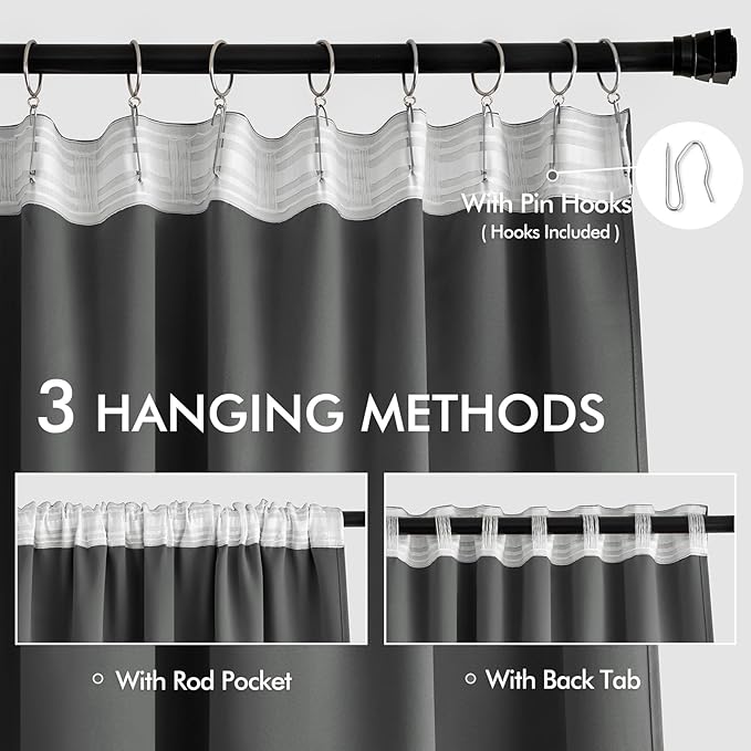 MIULEE Back Tab Grey Blackout Curtains 108 Inch Long 2 Panels Set - Image 3
