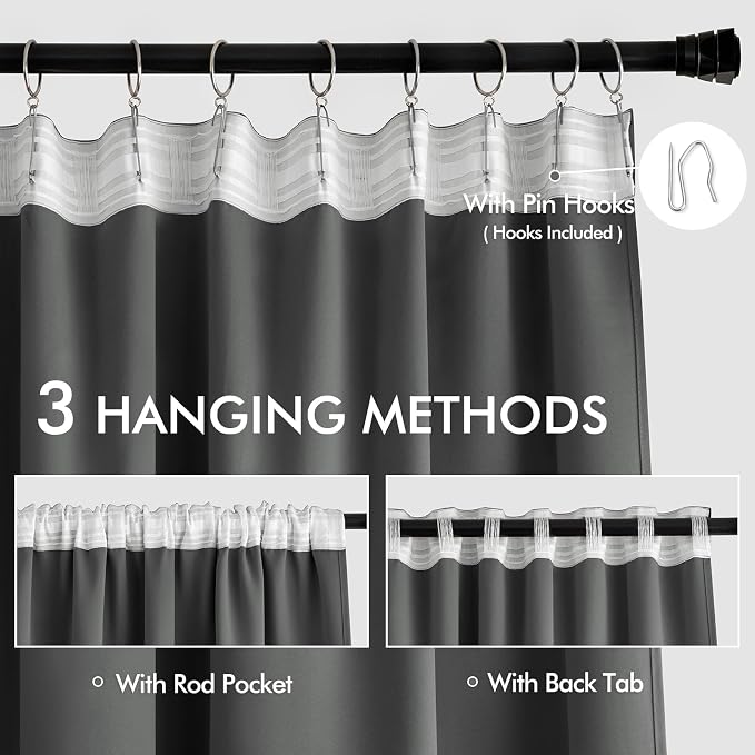 MIULEE Back Tab Grey Blackout Curtains 96 Inch Long 2 Panels Set - Image 3