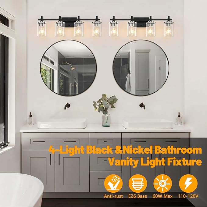 4-Lights Black and Brushed Nickel Vanity Lights - Image 5