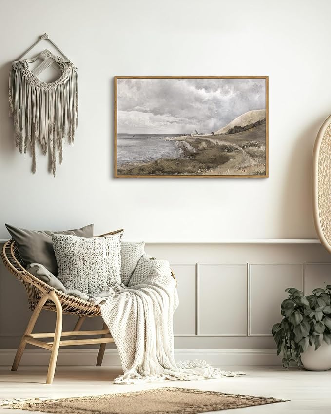 InSimSea Framed Canvas Wall Art Vintage Decor, Coastal Seaside Landscape - Image 2