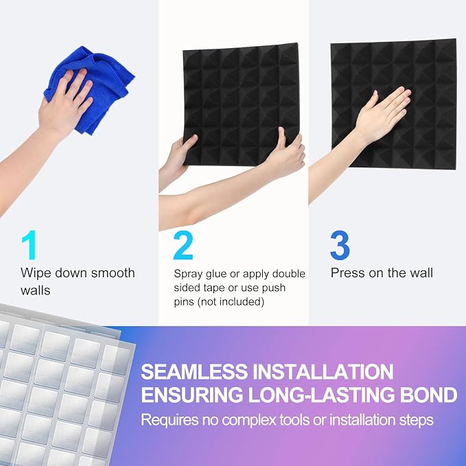 JBER Acoustic Sound Foam Panels, 24 Pack 2" X 12" X 12" Charcoal Soundproofing - Image 6