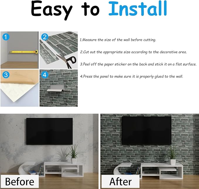 3D Wall Panels Peel and Stick in Green，40 PCS XPE Foam 3D Wallpaper, Faux Brick - Image 5