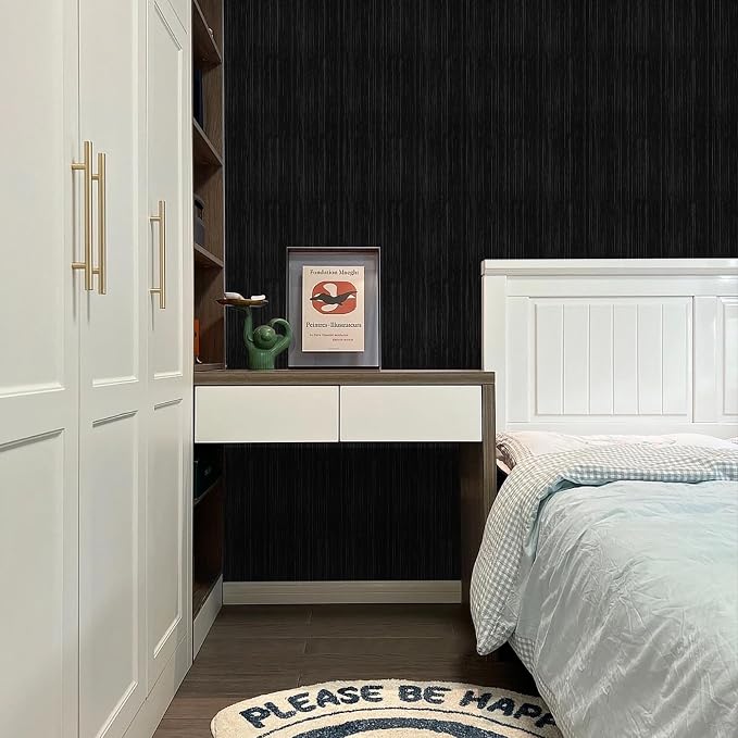 Black Grasscloth Peel and Stick Wallpaper A Set of 23.6" X 480" Self-Adhesive - Image 5