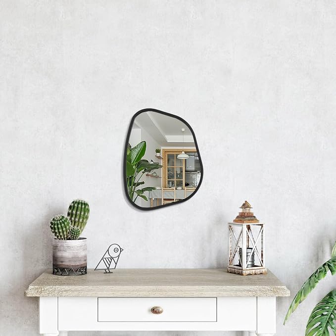 Asymmetrical Mirror for Wall Irregular Oval Wood Frame Modern Unique Accent - Image 4