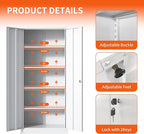 Metal Storage Cabinet with Adjustable Shelves, Garage Tool Cabinet with 2 - Image 4
