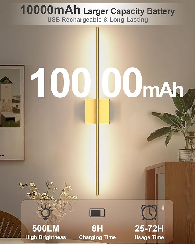 iThird 1 Pack Battery Operated Wall Sconce Light, 360° Rotatable, 4CCT Dimmable - Image 2