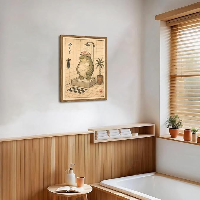 Funny Japanese Frog Bathroom Wall Art Whimsical Frog Shower Wall Decor 12x16 - Image 8