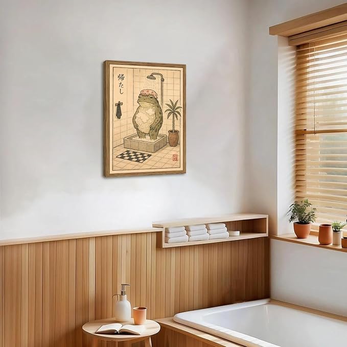 Funny Japanese Frog Bathroom Wall Art Whimsical Frog Shower Wall Decor 16x24 - Image 8