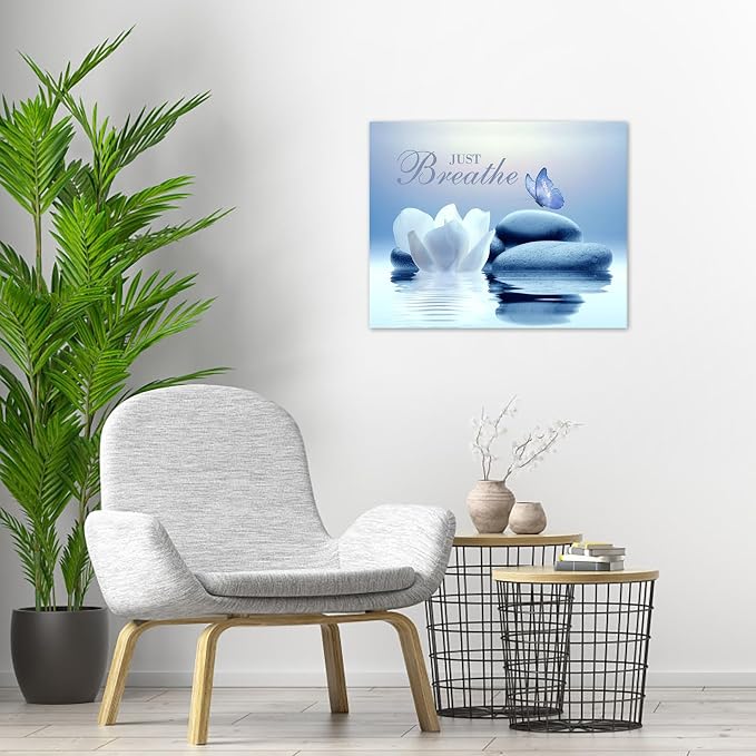 EOBTAIN Zen Framed Wall Art 20x16 Inches Blue Butterfly and Water Lily Flower - Image 4
