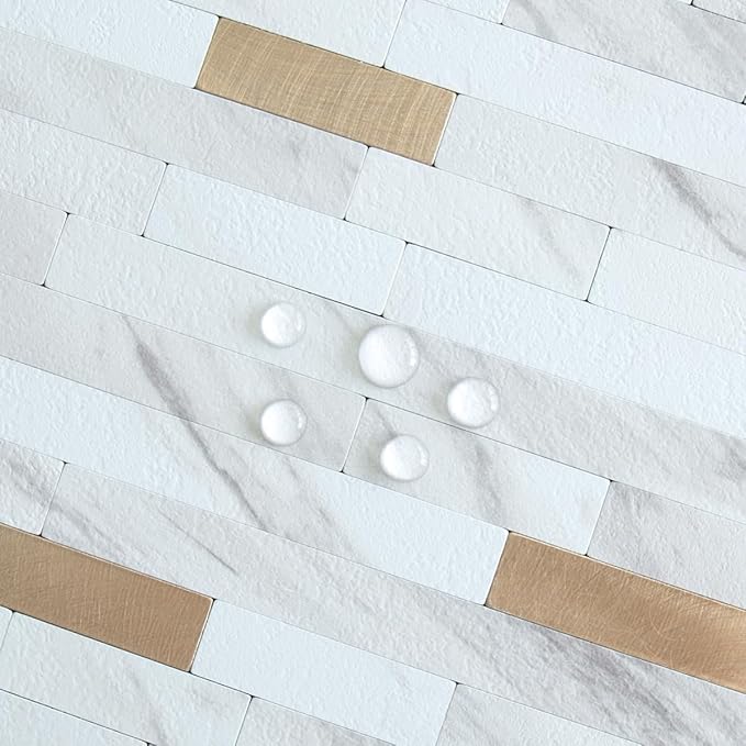 AULIGET 2 Sheets Faux Stone White Marble Peel and Stick Backsplash, PVC Mixed - Image 3