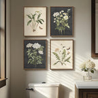 Framed Botanical Wall Art, 4 Piece Vintage Farmhouse Floral Canvas Painting by Cuspin