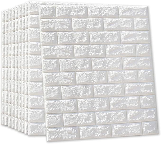MYOYAY 10 Pcs 3D Wall Panels Peel and Stick 27.5 x 30.3 Inch White Brick - Image 9