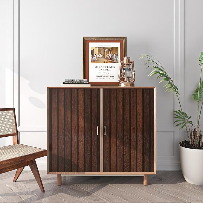 FunStick 24"x200" Slats Wood Wallpaper Peel and Stick Wall Paper Brown Walnut - Image 3