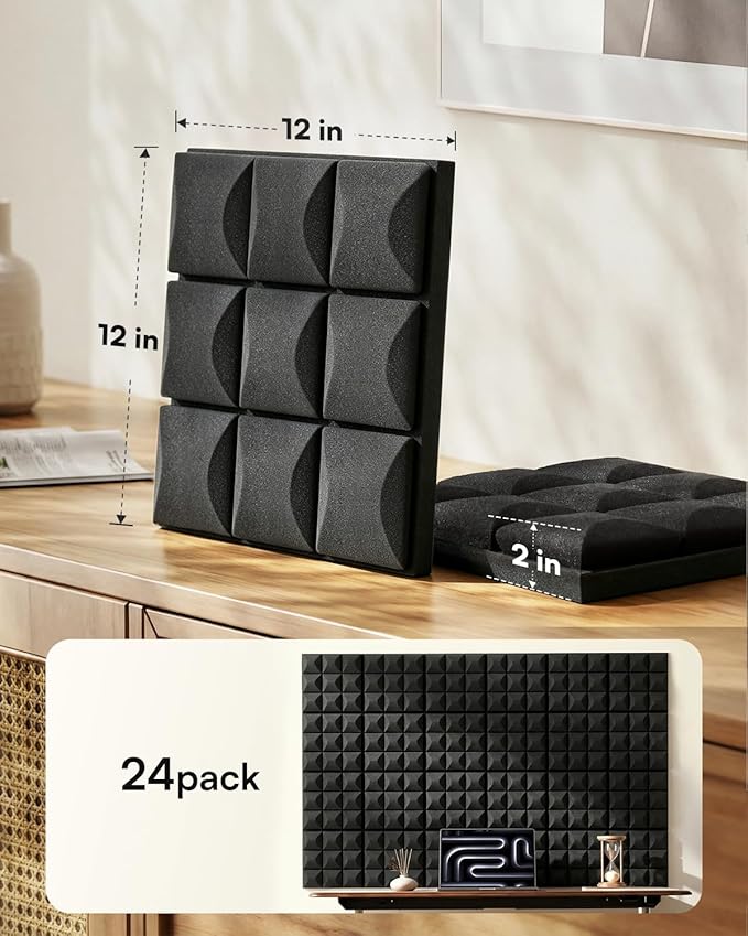 SODOCT 24 Pack Self-Adhesive Acoustic Foam Panels, Sound Proofing Wall Panels - Image 2