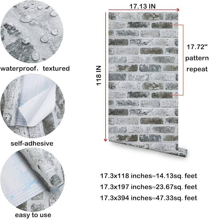Guvana Grey Brick Wallpaper Peel and Stick Wallpaper 3D Vintage Brick Contact - Image 4