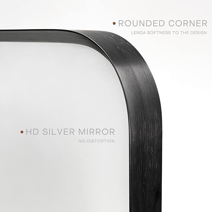 Wall Mount Mirror for Bathroom, Brush Black Metal Framed Rounded Corner - Image 3