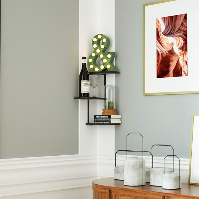 Love-KANKEI Corner Shelf Wall Mount of 3 Tier Rustic Wood Floating Shelves - Image 2
