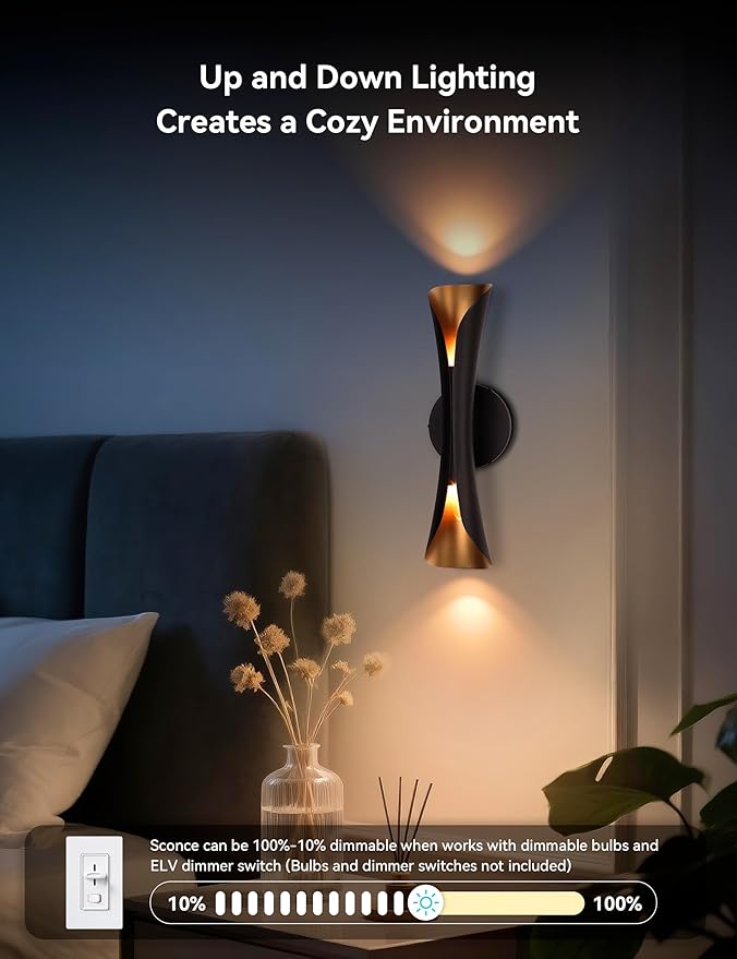 Tubicen Wall Sconces Set of Two Dimmable Mid-Century Modern Black and Gold - Image 6