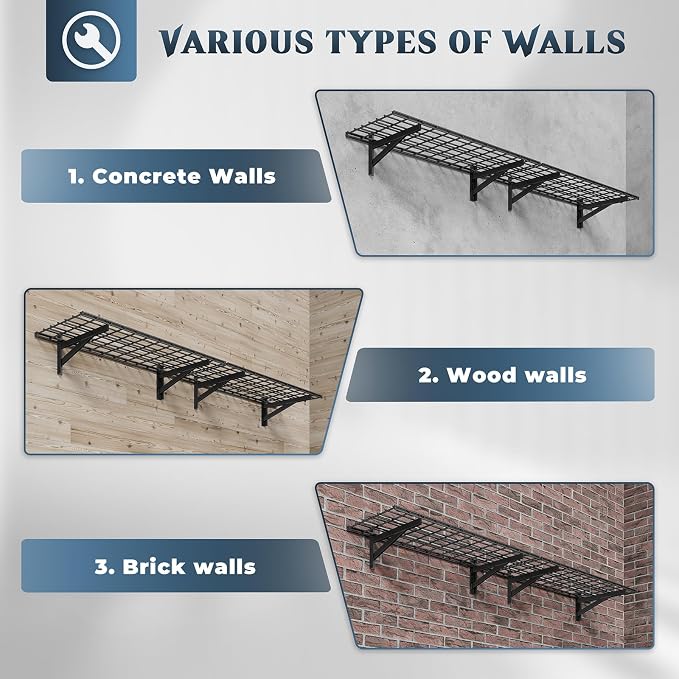 Jusgym 2 Pack Heavy Duty Garage Wall Shelving Set, Wall Mounted Garage Shelves - Image 3