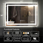 Lighted Bathroom Mirror, 40x30 Inch Gradient Front and Backlit LED Bathroom - Image 2