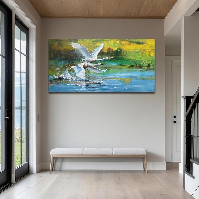 Anolyfi Swan Wall Art for Living Room, Goose Painting Large Animals Artwork - Image 5