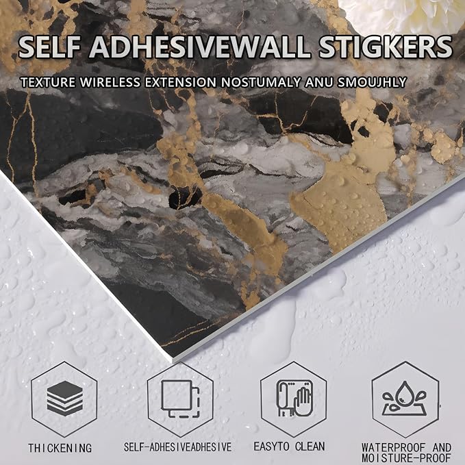10pcs Peel and Stick Tile Shower Waterproof Marble Tiles Wall Panels, - Image 4
