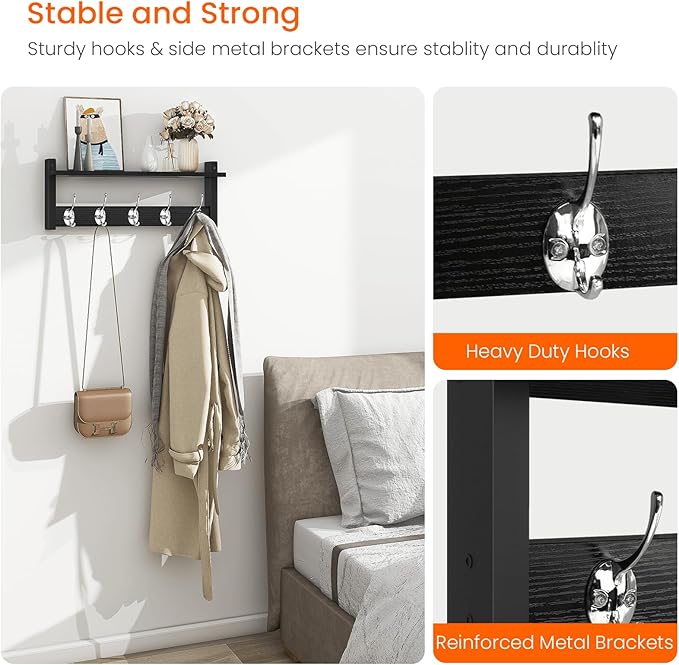 Homode Wall Coat Rack With Shelf, Wood Entryway Hanger With Hooks, Small - Image 4