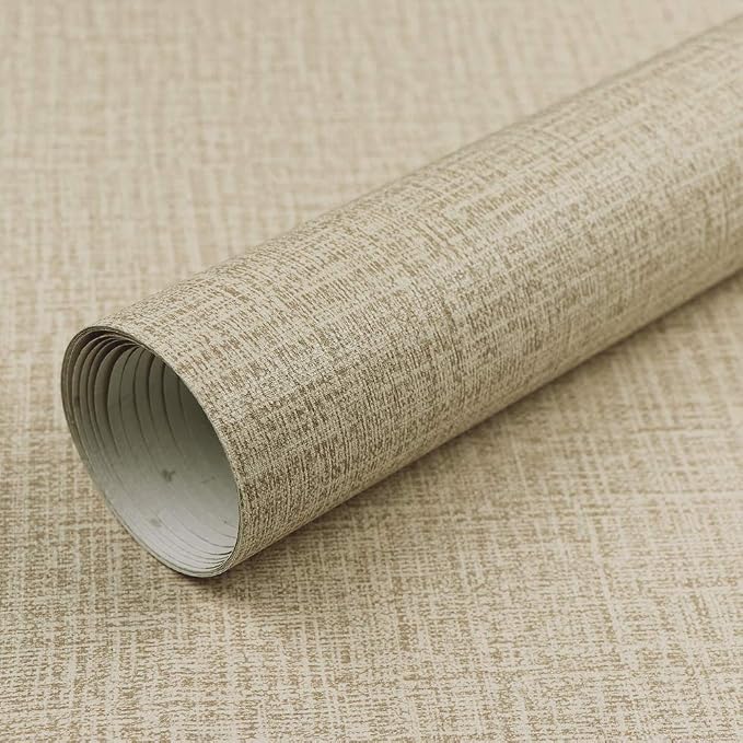TANONE Khaki Contact Paper Peel and Stick, Grasscloth Beige Wallpaper Self - Image 7