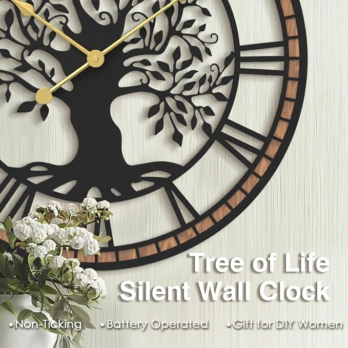 Micasso Wall Clocks Battery Operated: 21Inch Farmhouse Tree of Life Metal - Image 8