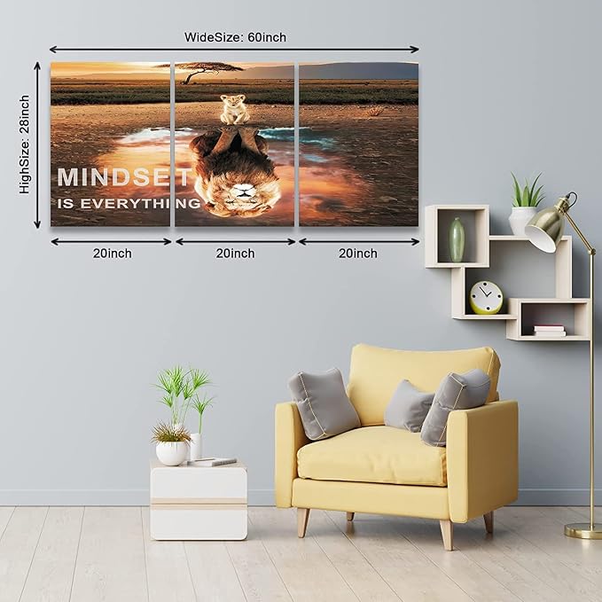 KAWAHONE Motivational Lion King Mindset Wall Art Gold, Success Cat Reflect Lion - Image 6