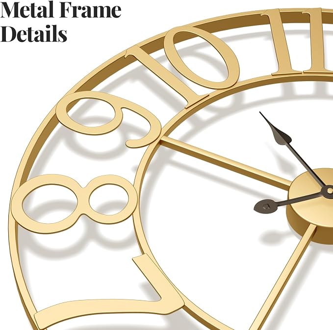Cuspin 20 Inch Wall Clock Gold, Large Decorative Wall Clocks Battery-Operated - Image 4