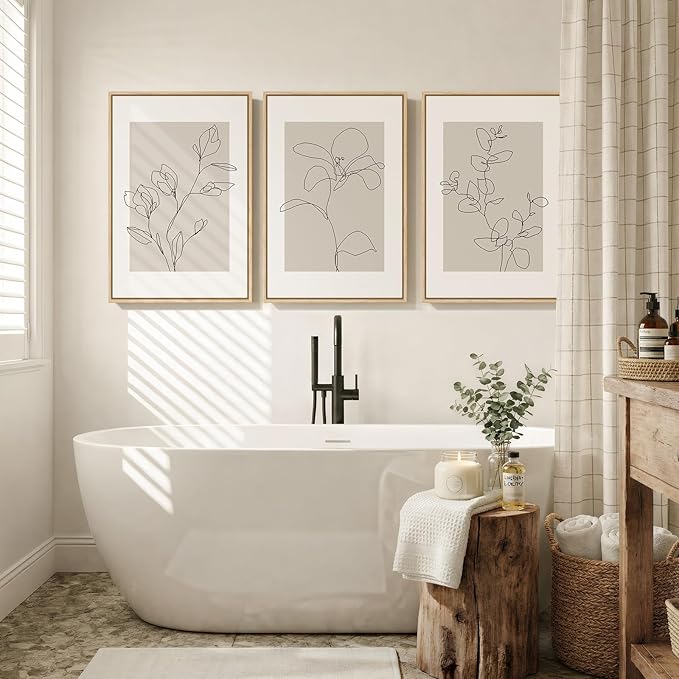 Framed Neutral Botanical Wall Art Set of 3, Minimalist Contemporary Floral Line - Image 6