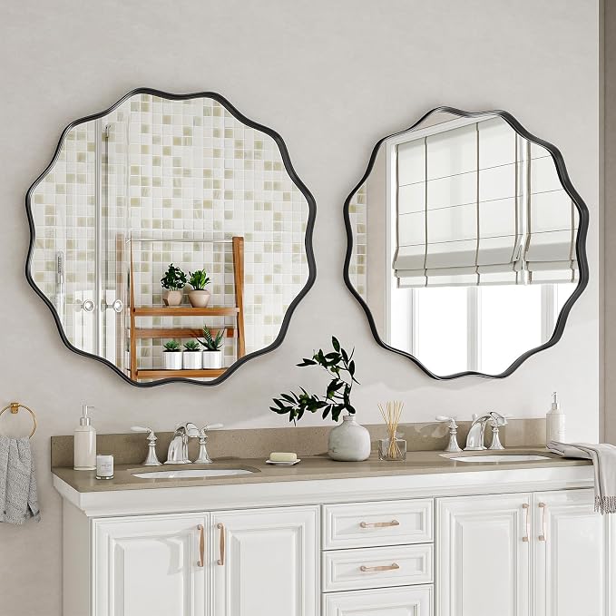 Round Wavy Mirror, 24 Inch Metal Frame Circle Mirror, Round Wall Mounted - Image 2
