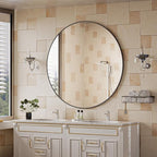 BEAUTYPEAK 42 Inch Round Mirror, Metal Frame Circle Mirror, Wall Mounted - Image 2
