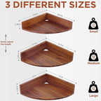 Demigo Corner Shelf Wall Mount Set of 3, Solid Acacia Wood Round Floating - Image 3