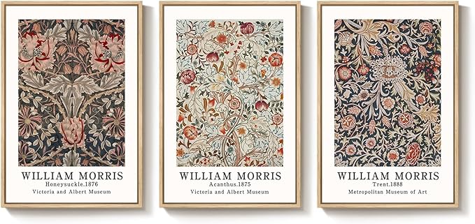 Framed William Morris Canvas Wall Art Set of 3, Vintage Boho Floral Paintings - Image 9