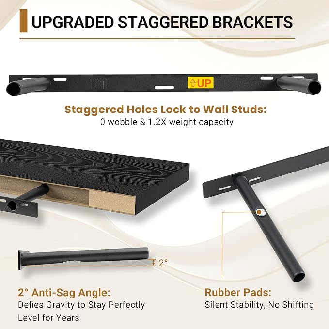 Black Floating Shelves for Wall 24 Inches Long, Heavy Duty Shelf for Bedroom - Image 5