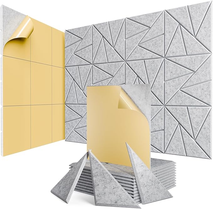 12 Pack Acoustic Panels with Self-Adhesive, Sound Panels High Density, by ROOME