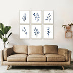 Navy Blue Botanical Wall Art Set of 6 Unframed, Minimalist Abstract Botanical - Image 2