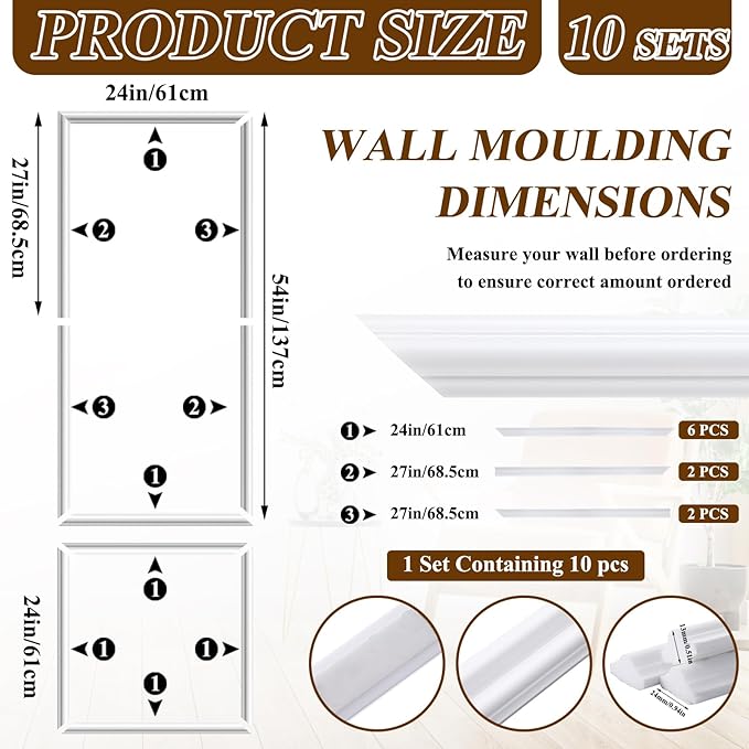 Pangda Peel and Stick Wall Molding Kit, 3D Premade Accent Molding Wainscoting - Image 2