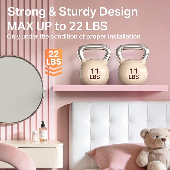BAYKA Pink Floating Shelves for Wall Set of 3, 15.7in Wood Wall Shelves for - Image 4