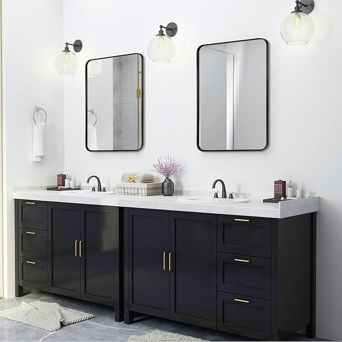 Black Framed Bathroom Mirror for Wall, Matte Black Rounded Corner Rectangle - Image 4