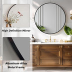 Black Round Mirror, 20 Inch Black Circle Mirror, Metal Frame Round Wall Mounted - Image 2