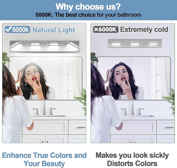 360° Rotate LED Bathroom Vanity Light Fixtures, 1600LM Acrylic Chrome Vanity - Image 3