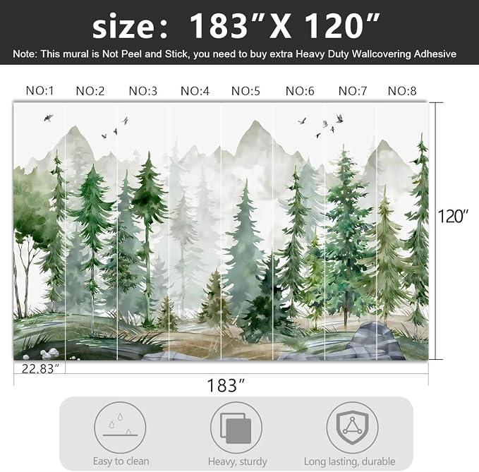 -Green Cartoon Pine Forest Nursery Fabric Wallpaper - Image 4