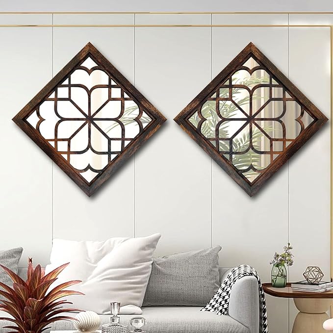 Wocred 20inch 2 PCS Square Wall Mirror, Gorgeous Rustic Farmhouse Accent Mirror - Image 2