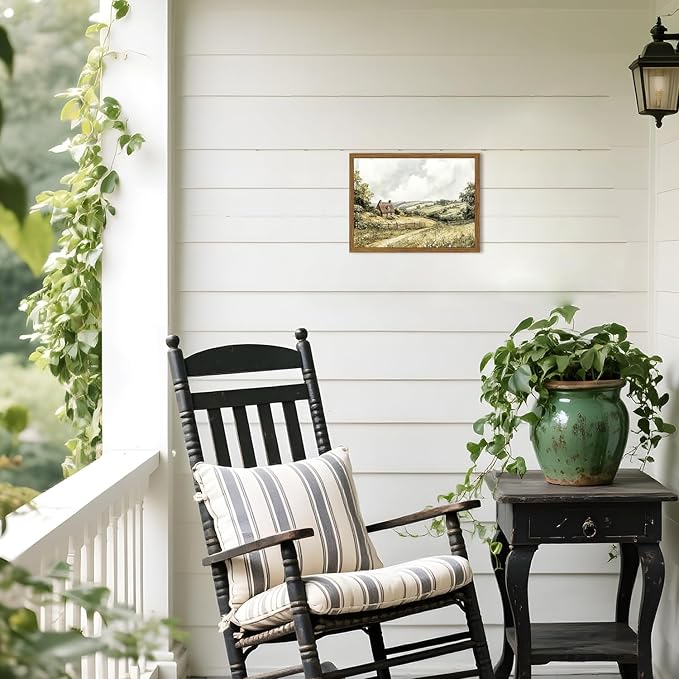 Framed Vintage Canvas Wall Art, Cottage Landscape Wall Decor Paintings - Image 3