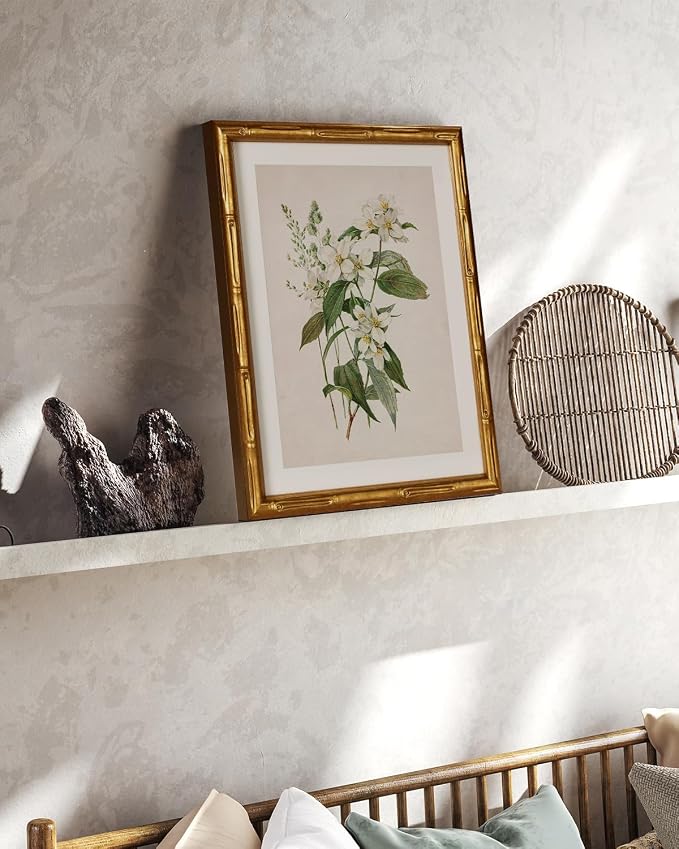 InSimSea Gold Bamboo Framed Canvas Wall Art, Neutral Floral Botanical Paintings - Image 4